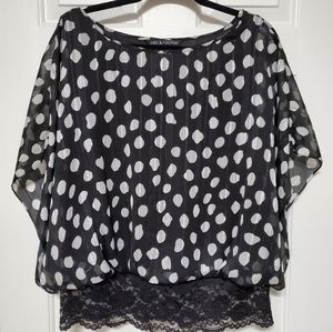 ZAC and RACHEL Polka-dot Blouse with Bottom Lace Trim